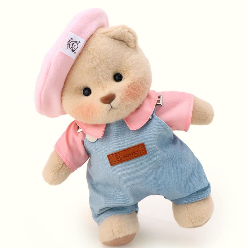 Pink Beanie Overalls Bear | Handmade Jointed Teddy Bear Gift