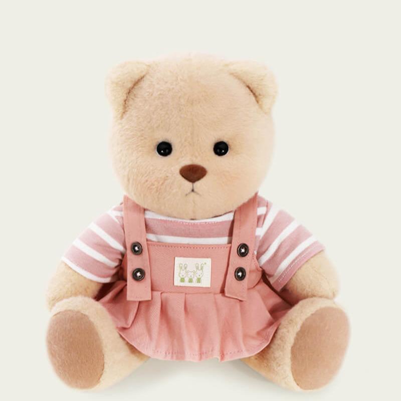 Striped Top Pink Overalls Dress Bear | Handmade Jointed Teddy Bear Gift