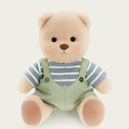 Striped Top Green Overalls Bear | Handmade Jointed Teddy Bear Gift