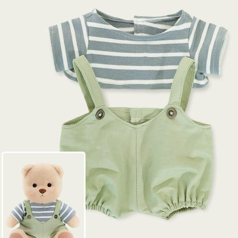 Striped Top Green Overalls Bear | Handmade Jointed Teddy Bear Gift