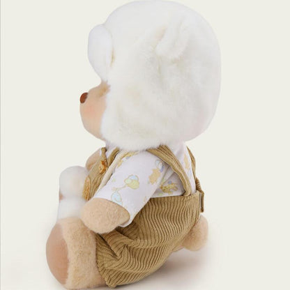 White Mink Hat Brown Overalls Bear | Handmade Jointed Teddy Bear Gift