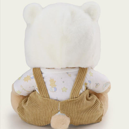 White Mink Hat Brown Overalls Bear | Handmade Jointed Teddy Bear Gift