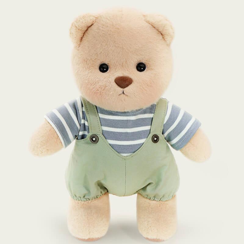 Striped Top Green Overalls Bear | Handmade Jointed Teddy Bear Gift