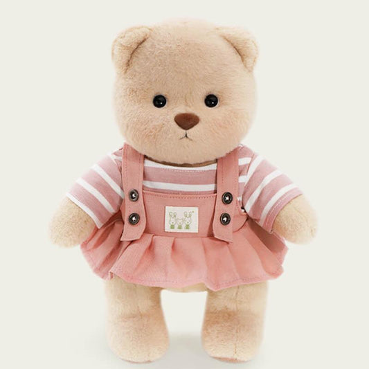 Striped Top Pink Overalls Dress Bear | Handmade Jointed Teddy Bear Gift