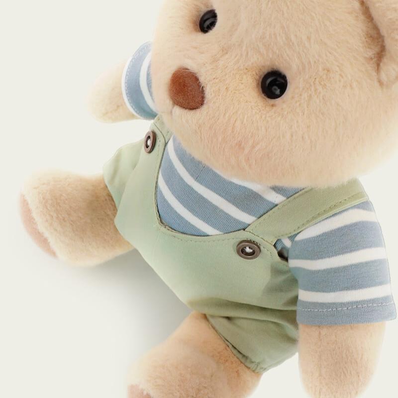 Striped Top Green Overalls Bear | Handmade Jointed Teddy Bear Gift