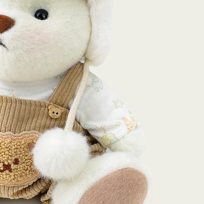 White Mink Hat Brown Overalls Bear | Handmade Jointed Teddy Bear Gift