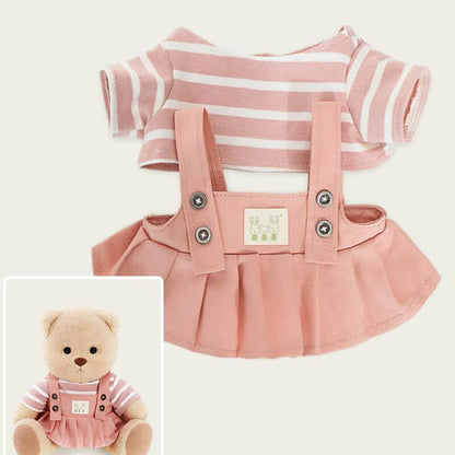 Striped Top Pink Overalls Dress Bear | Handmade Jointed Teddy Bear Gift