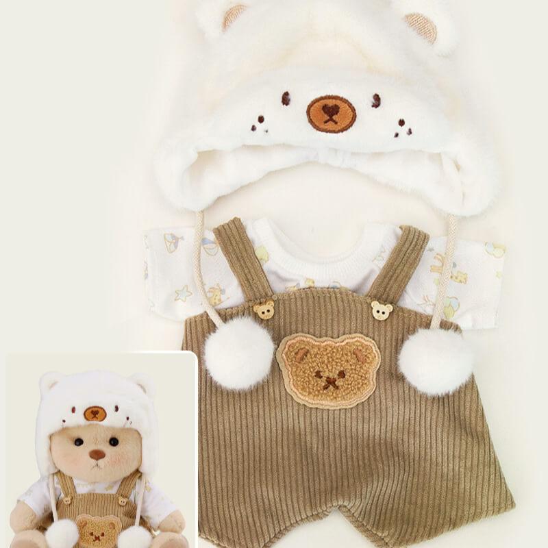 White Mink Hat Brown Overalls Bear | Handmade Jointed Teddy Bear Gift