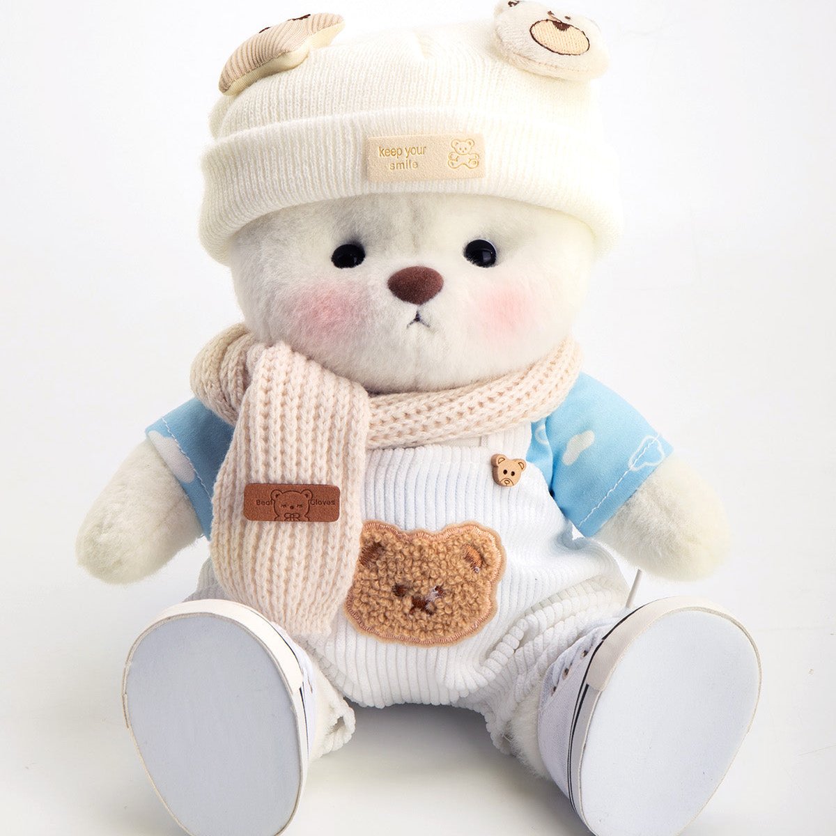 White Overalls Cool Bear | Handmade Jointed Teddy Bear Gift