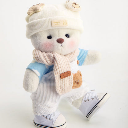 White Overalls Cool Bear | Handmade Jointed Teddy Bear Gift