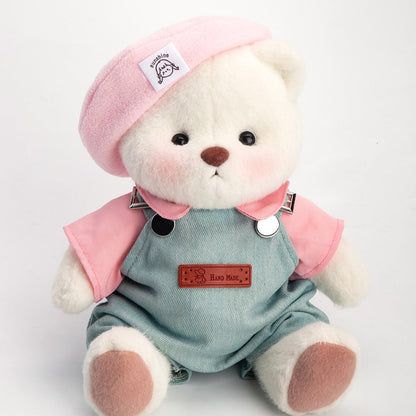 Pink Beanie Overalls Bear | Handmade Jointed Teddy Bear Gift