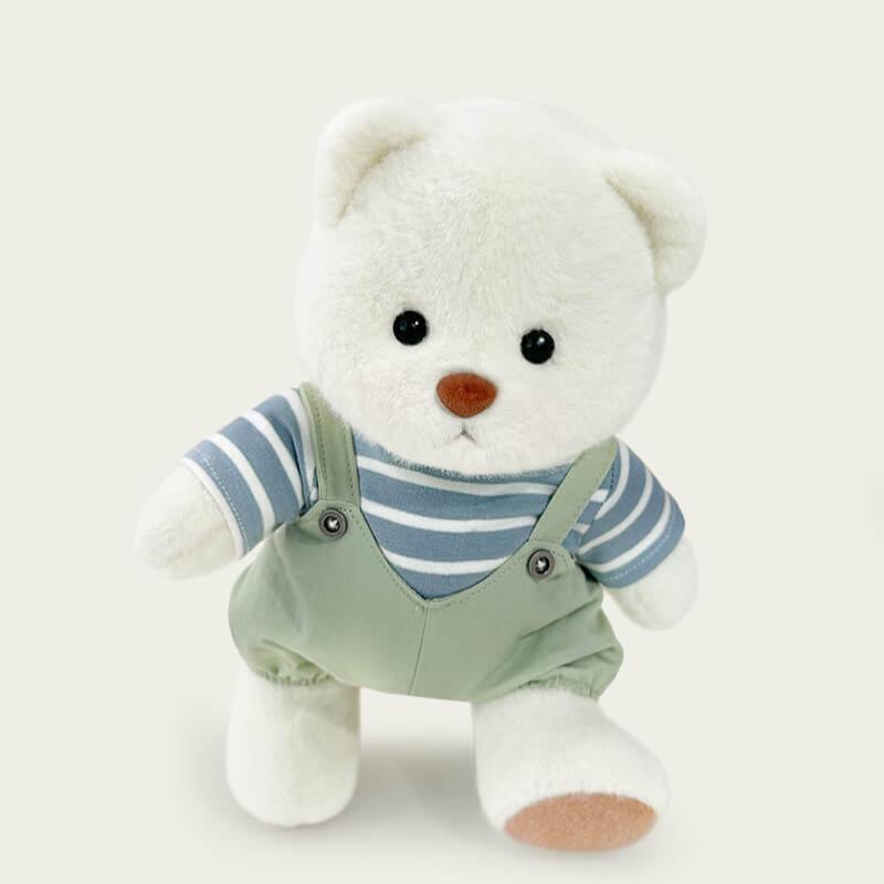 Striped Top Green Overalls Bear | Handmade Jointed Teddy Bear Gift